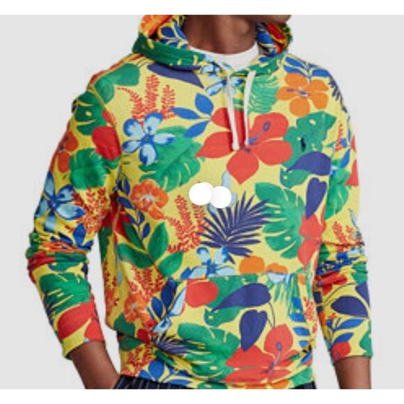 Polo Ralph Lauren Logo Hoodie Vivid Florals Men's Size M 100% Cotton Hawaiian - Picture 4 of 7